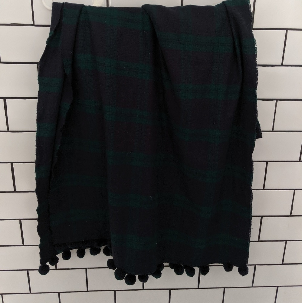 J crew tartan plaid pom pom scarf